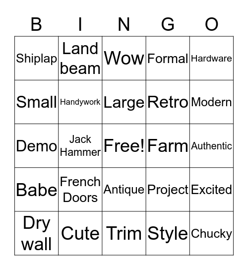 Fixer Upper Bingo Card