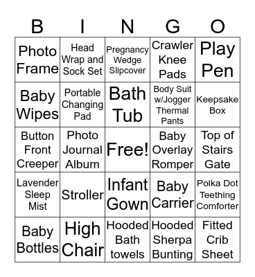Lisa's Baby Shower Bingo Card