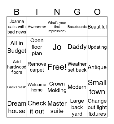 Fixer Upper Bingo Card