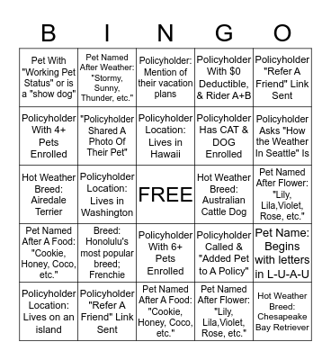 LUAU BINGO Card