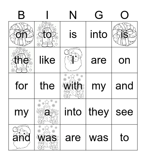 Sight Words Bingo Card