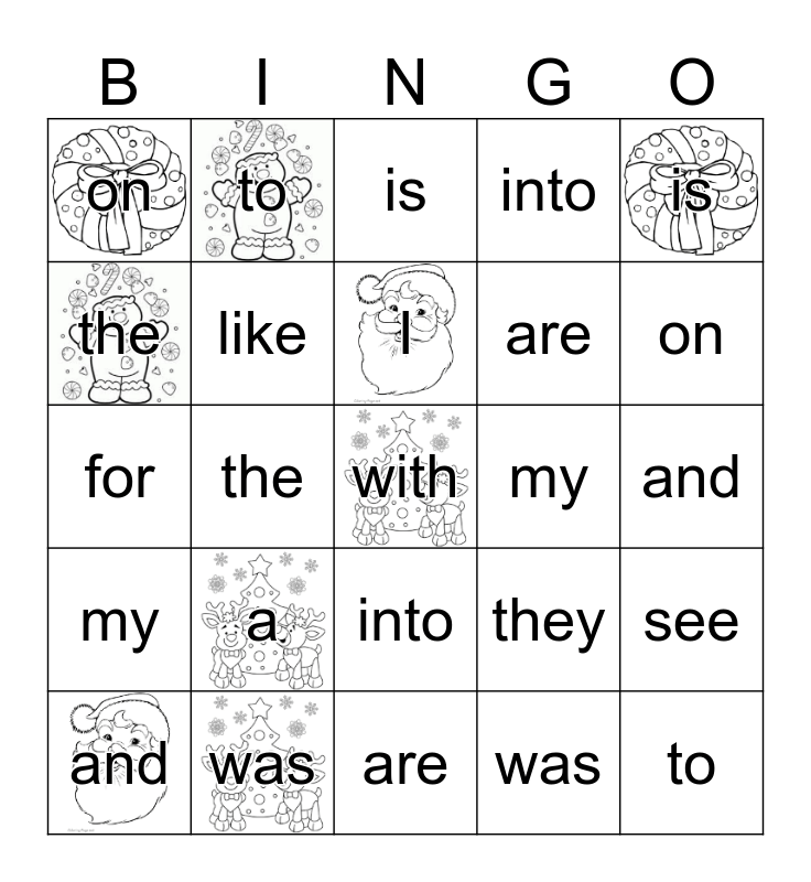 Sight Words Bingo Card