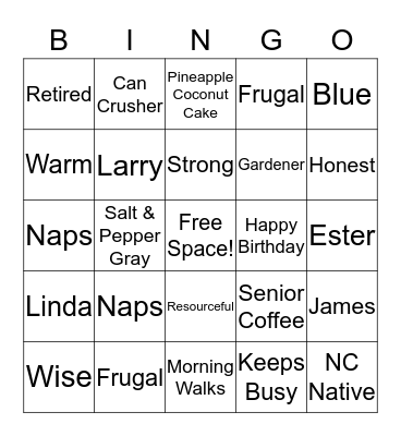 Grandma's Birthday BINGO Card