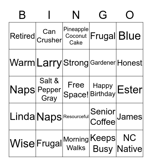 Grandma's Birthday BINGO Card