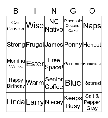 Grandma's Birthday BINGO Card