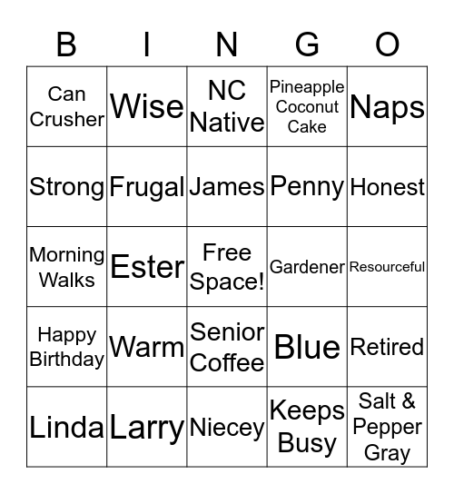 Grandma's Birthday BINGO Card