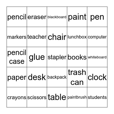 My Classroom Bingo Card