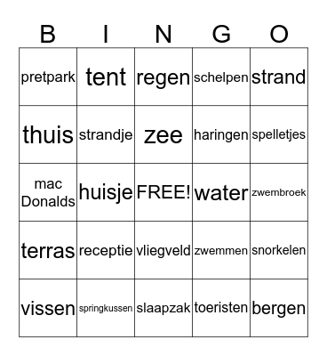 Vakantie BINGO Card