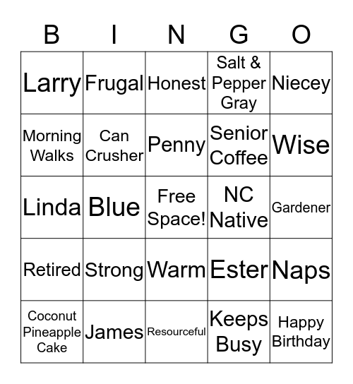 Grandma's Birthday BINGO Card