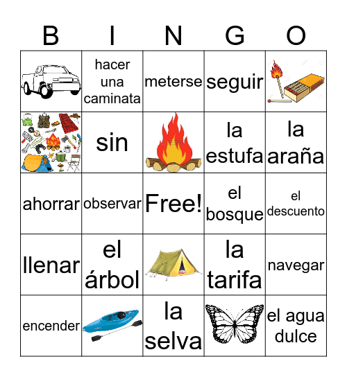 SP3 U1L1 Camping/outdoor activities Bingo Card
