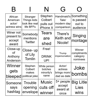 2017 Emmy Bingo Card