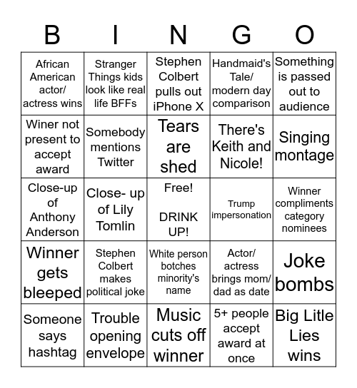 2017 Emmy Bingo Card