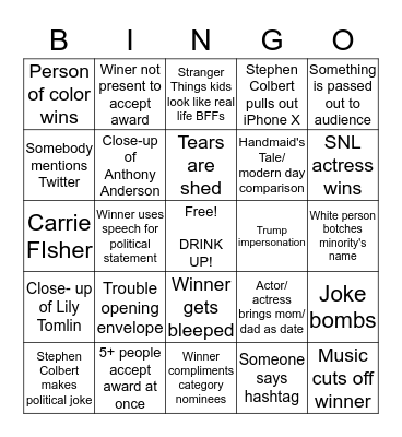 2017 Emmy Bingo Card