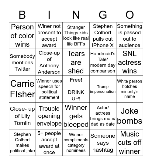 2017 Emmy Bingo Card