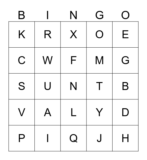 ALPHABET Bingo Card