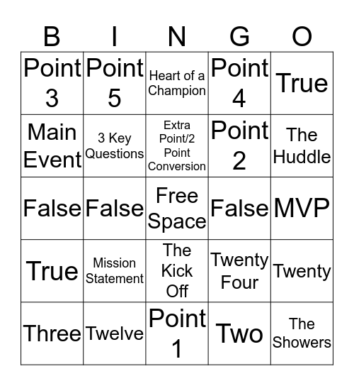 Sport Clips Bingo Card