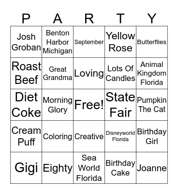Joanne Bingo Card