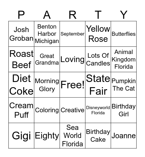Joanne Bingo Card