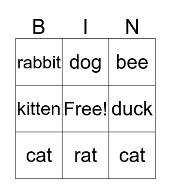 Animals Bingo Card