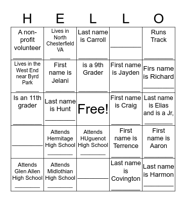 Hello Bingo Card