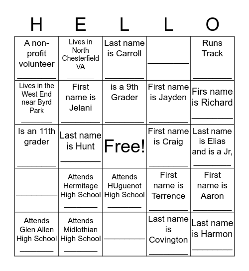 Hello Bingo Card