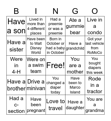 Baby Bingo Card