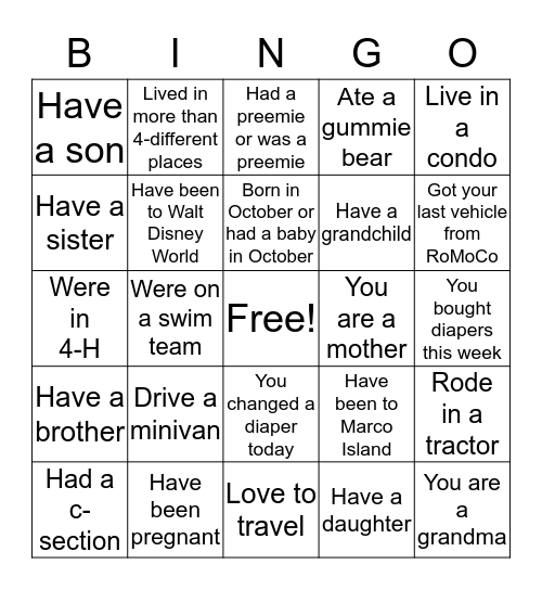 Baby Bingo Card