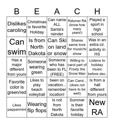 Beach Bingo  Bingo Card