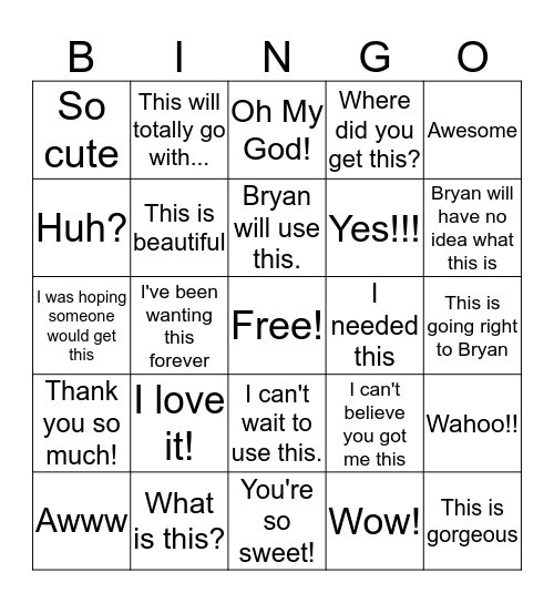 Meg's Bridal Shower Bingo!!! Bingo Card