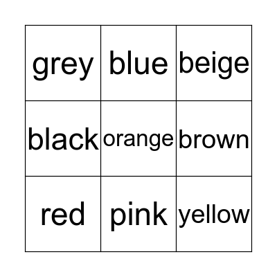 Colors Bingo Card