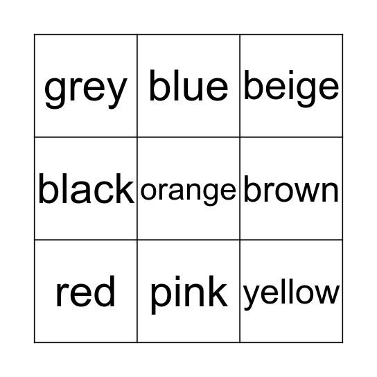 Colors Bingo Card