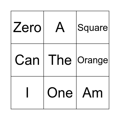 Sight Words Bingo Card