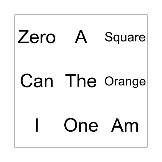 Sight Words Bingo Card