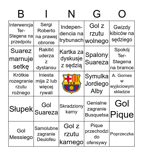 Bingo meczów Barcelony Bingo Card