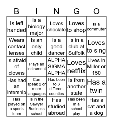Autograph Bingo Card