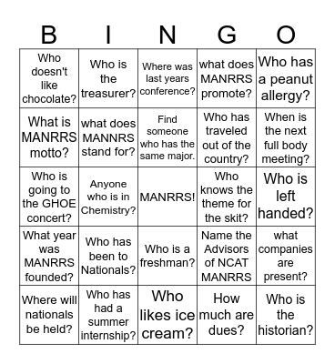 MANRRS BINGO Card