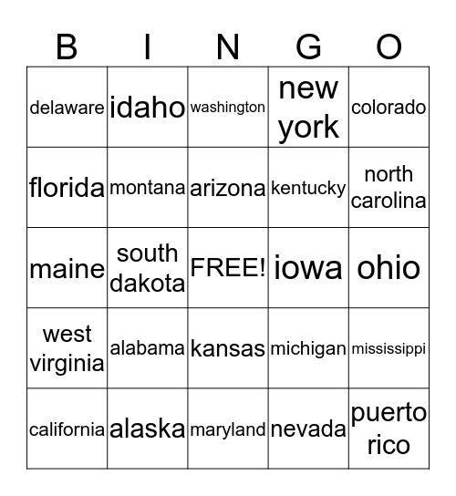 State Bingo Card