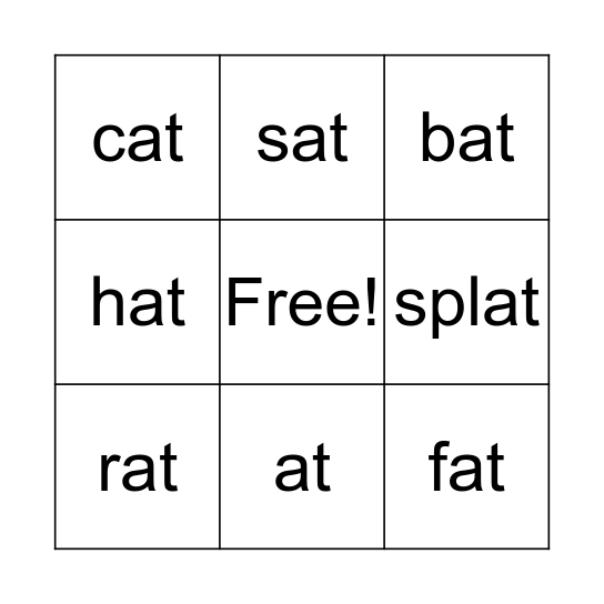 -at Word Family Bingo Card