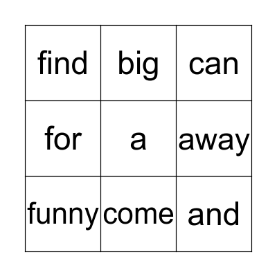 Sight Word Bingo Card