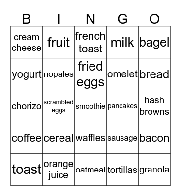 what's for breakfast Bingo Card