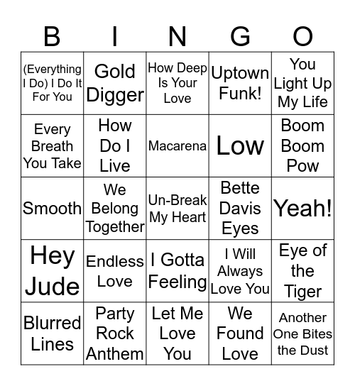 Billboard's Hot 100 Songs of All Time Bingo Card