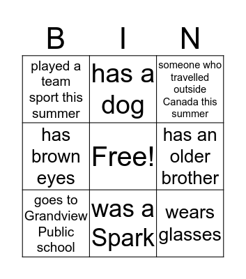 welcome Bingo Card