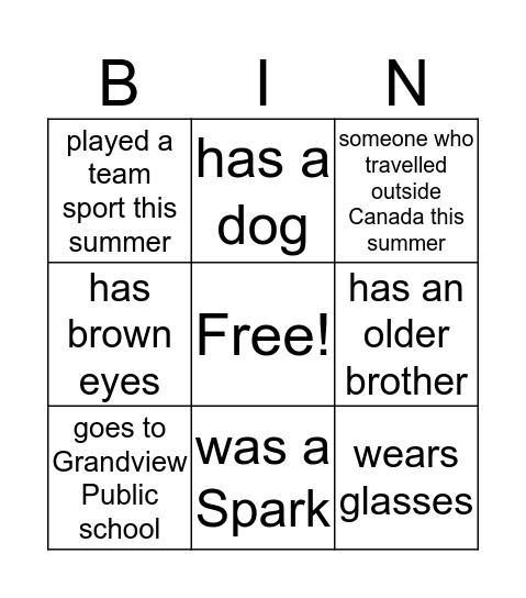 welcome Bingo Card