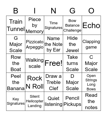 Violin Fun Bingo Card