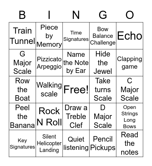 Violin Fun Bingo Card