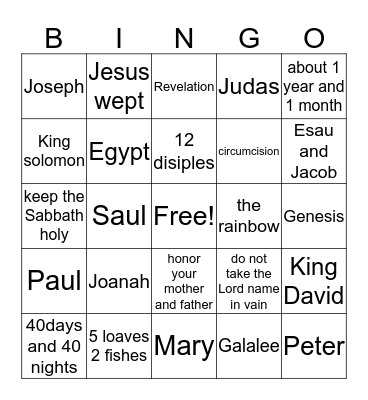 Bible bingo Card