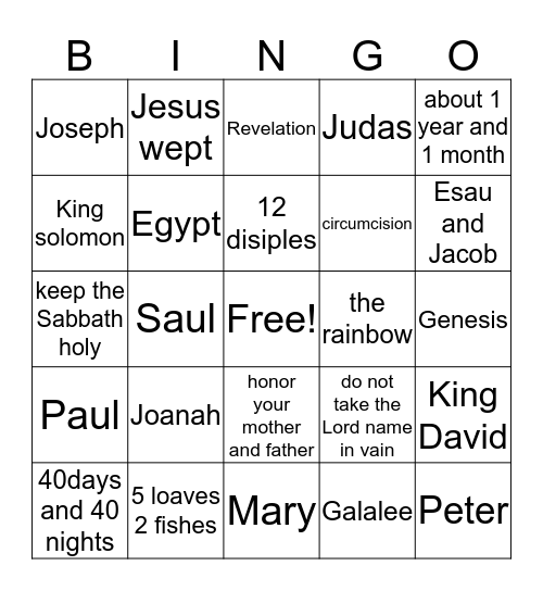 Bible bingo Card