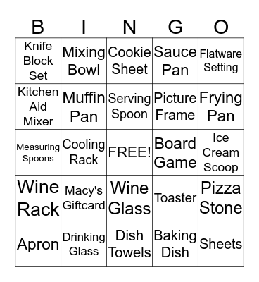 Caitie's Bridal Bingo Card