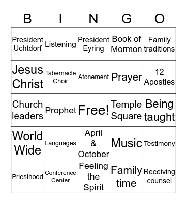 GENERAL CONFERENCE Bingo Card