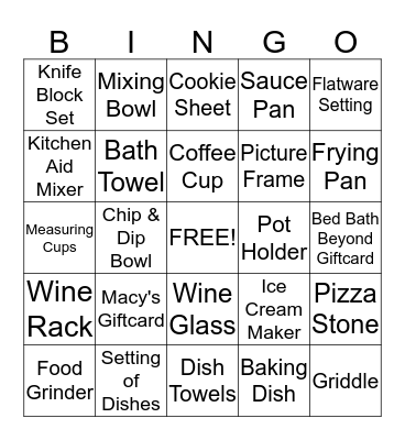 Caitie's Bridal Bingo Card